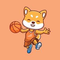 basketboll shiba inu tecknad serie vektor