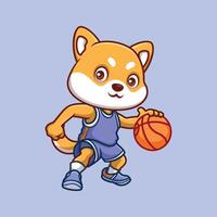 basketboll shiba inu tecknad serie vektor