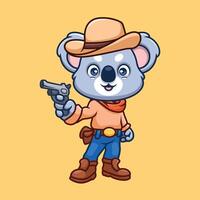 cowboy koala söt tecknad serie karaktär vektor