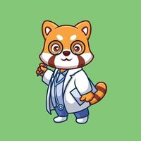 läkare röd panda söt tecknad serie vektor