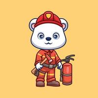 djur- tecknad serie brandman illustration söt barn brandman rädda barn pedagogisk vektor