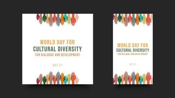 värld dag för kulturell mångfald för dialog och utveckling mall design. hand upp silhuett illustration med annorlunda färger vektor
