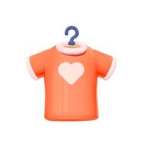 Orange Tee mit ein Herz Motiv auf Aufhänger isoliert auf Weiß Hintergrund. T-Shirt 3d Vektor Symbol. Konzept von Weiterverkauf Kleider und bewusst Verbrauch.