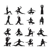 yoga positioner. silhuetter ikoner uppsättning vektor