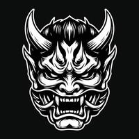 mörk konst skrämmande japansk hannya mask svart och vit illustration vektor