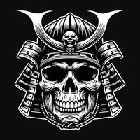 dunkel Kunst Schädel Samurai japanisch Kopf schwarz und Weiß Illustration vektor