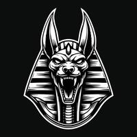 mörk konst arg anubis huvud svart och vit illustration vektor