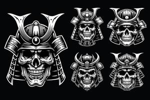 dunkel Kunst Schädel Samurai japanisch Kopf schwarz und Weiß Illustration vektor
