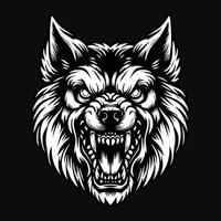dunkel Kunst Hund wütend Kopf mit Scharf Zähne schwarz und Weiß Illustration vektor