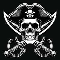 dunkel Kunst Piraten Schädel Kopf mit Hut Piraten schwarz und Weiß Illustration vektor
