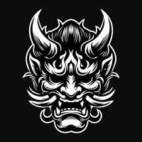 mörk konst skrämmande japansk hannya mask svart och vit illustration vektor