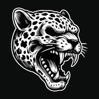 mörk konst arg skalle fä leopard huvud svart och vit illustration vektor