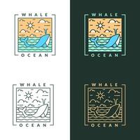 Illustration von Ozean und Wal Monoline oder Linie Kunst Stil vektor