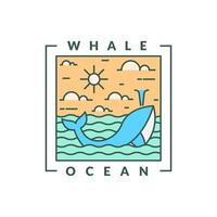 Illustration von Ozean und Wal Monoline oder Linie Kunst Stil vektor