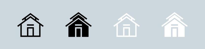 Hem knapp ikon uppsättning i svart och vit. hus tecken vektor illustration.