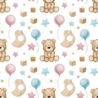 Teddy Bären, Luft Luftballons, hölzern Beißring, Sterne. Hintergrund von vektor