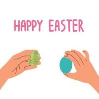 två händer innehav påsk ägg. de tradition av brytning påsk ägg för varje Övrig. vektor Semester illustration. Lycklig påsk