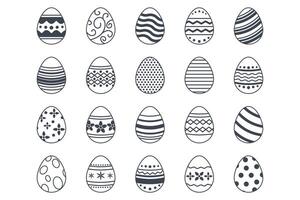 påsk ägg, påsk dag festival ikon uppsättning, ostern ägg ikoner med dekoration mönster symboler samling, logotyp isolerat vektor illustration