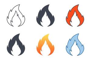 Feuer Flammen Symbole mit anders Stile. Flamme Symbol Vektor Illustration isoliert auf Weiß Hintergrund