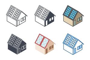 Solar- Panel auf Haus Dach, elektrisch Dienstleistungen Symbole mit anders Stile. Haus mit Solar- Panel Symbol Vektor Illustration isoliert auf Weiß Hintergrund