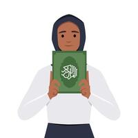 skön muslim kvinna bär en hijab innehav en bok. vektor