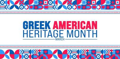 März ist griechisch amerikanisch Erbe Monat Hintergrund Design Vorlage mit griechisch und USA Flagge Konzept. verwenden zu Hintergrund, Banner, Plakat, Karte, und Poster Design Vorlage. Vektor Illustration.
