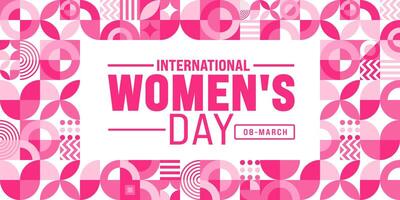 8 März International Damen Tag geometrisch gestalten Muster Hintergrund. verwenden zu Hintergrund, Banner, Plakat, Karte, und Poster Design Vorlage. Vektor Illustration.