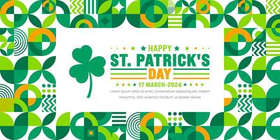 17 Mars är Lycklig st. Patricks dag geometrisk form mönster bakgrund med grön löv bakgrund mall. st patrick dag eller helgon patrick dag 2024 baner. vektor