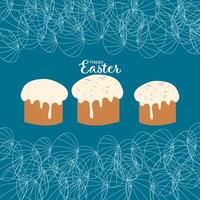 Ostern, glücklich Ostern, Kuchen, Gebäck, Kuchen mit Glasur und Sträusel. Ostern Ei, gemalt Eier, Ostern Ei Silhouette vektor