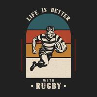 Jahrgang Rugby Spieler T-Shirt Design Vektor