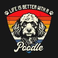 pudel hund retro tshirt design vektor illustration