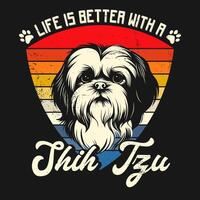 årgång shih tzu hund tshirt design vektor