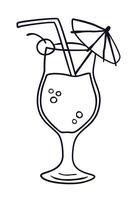 Gekritzel Hand gezeichnet Symbol von tropisch Cocktail mit ein Stroh, Kirsche, Luftblasen und ein Regenschirm im ein transparent Glas. modern Konzept zum Menüs, Banner, Flyer von Cafés, Riegel, Restaurants vektor