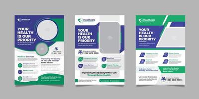 medicinsk sjukvård konsult flygblad broschyr omslag sida design. företags- företag a4 affisch mall uppsättning. vektor