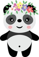 bezaubernd Panda mit Kranz Blumen- auf Kopf vektor