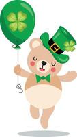 st Patrick's Tag Teddy Bär halten ein Grün Ballon mit Kleeblatt vektor