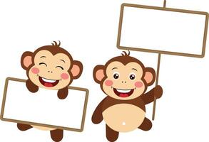 zwei süß Affen mit Schilder vektor