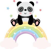 glücklich Panda auf oben von das Regenbogen vektor