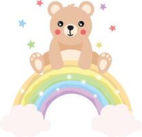 glücklich Teddy Bär auf oben von das Regenbogen vektor