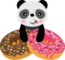komisch Panda mit Erdbeere und Schokolade Donuts vektor