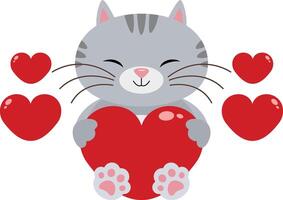 liebend Katze mit rot Herzen vektor