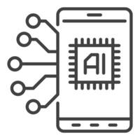 ai inuti smartphone vektor artificiell intelligens telefon tunn linje ikon eller design element