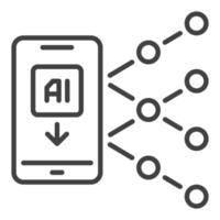 ai - artificiell intelligens i smartphone vektor mobil teknologi ikon eller symbol i tunn linje stil