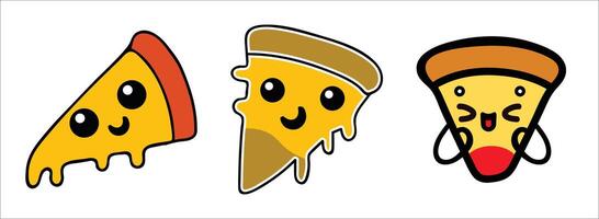 Lycklig söt söt pizza skiva. vektor platt tecknad serie karaktär illustration ikon design.
