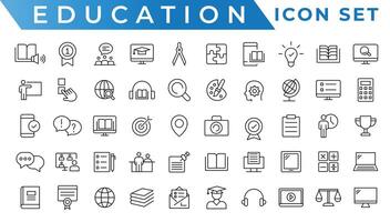 Bildung und Lernen Netz Symbole im Linie Stil. Schule, Universität, Lehrbuch, Lernen. Vektor Illustration