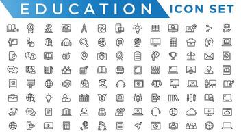 Bildung und Lernen Netz Symbole im Linie Stil. Schule, Universität, Lehrbuch, Lernen. Vektor Illustration