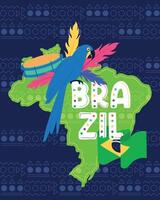 tropisk Brasilien affisch med Karta vektor