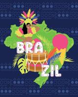 tropisch Brasilien Poster mit Karte Vektor