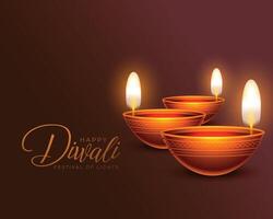 realistisch Öl Diya zum glücklich Diwali Festival von Beleuchtung Vektor Design