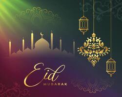 eid mubarak islamic hälsning med härlig färger och ljus effekt vektor